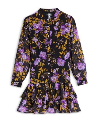 AQUA - Girls' Purple Floral Tiered Dress - Little Kid, Big Kid - Exclusive