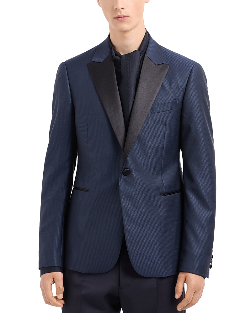 Emporio Armani Slim Fit Wool & Silk Peak Lapel Blazer In Solid Medium