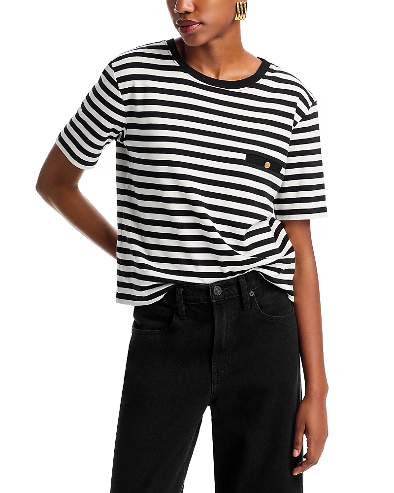FRAME STRIPED POCKET CREWNECK TEE