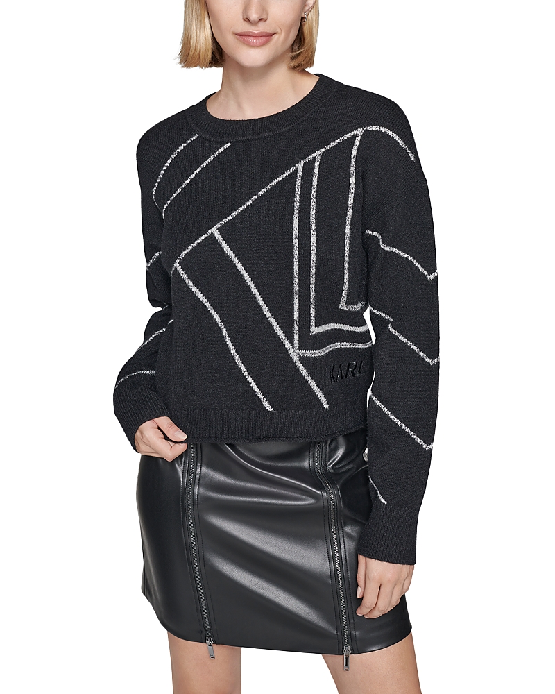 Shop Karl Lagerfeld Metallic Striped Sweater In Black