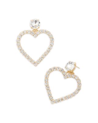 Aqua Big Heart Cubic Zirconia Open Drop Earrings in 14K Gold Plated - Exclusive