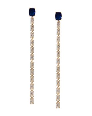 Nadri - Blue Crystal & Cubic Zirconia Linear Drop Earrings in 18K Gold Plated
