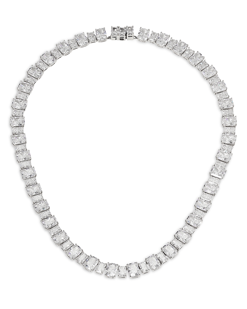 NADRI CUBIC ZIRCONIA TENNIS NECKLACE IN RHODIUM PLATED, 15.5