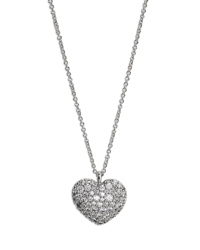 NADRI CUBIC ZIRCONIA HEART PENDANT NECKLACE IN RHODIUM PLATED, 16-18
