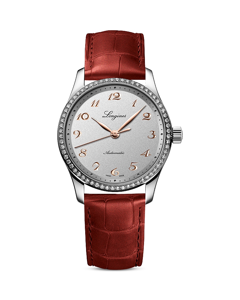 Longines Master Watch, 34mm In Silver/red