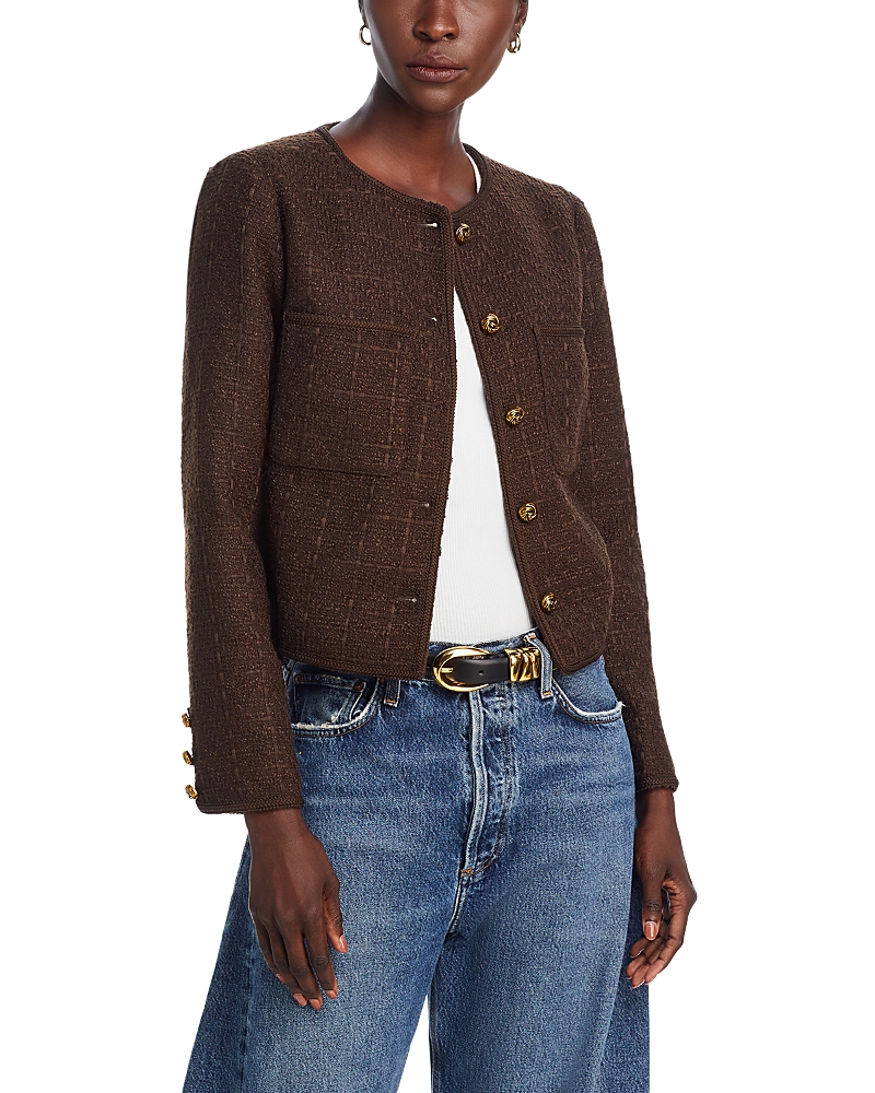 Shop Aqua Tweed Jacket - Exclusive In Chocolate