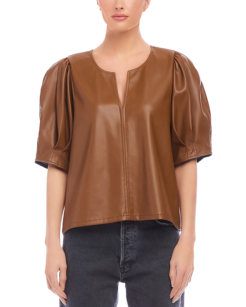 FIFTEEN TWENTY POOF FAUX LEATHER BLOUSE
