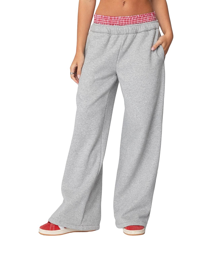 Shop Edikted Gingham Boxer Detail Sweatpants In Gray