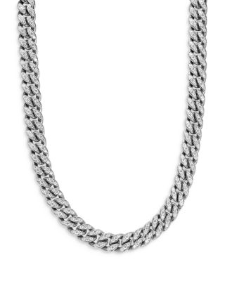 Curb Chain Necklace in Sterling Silver with Diamonds, 11.5mm