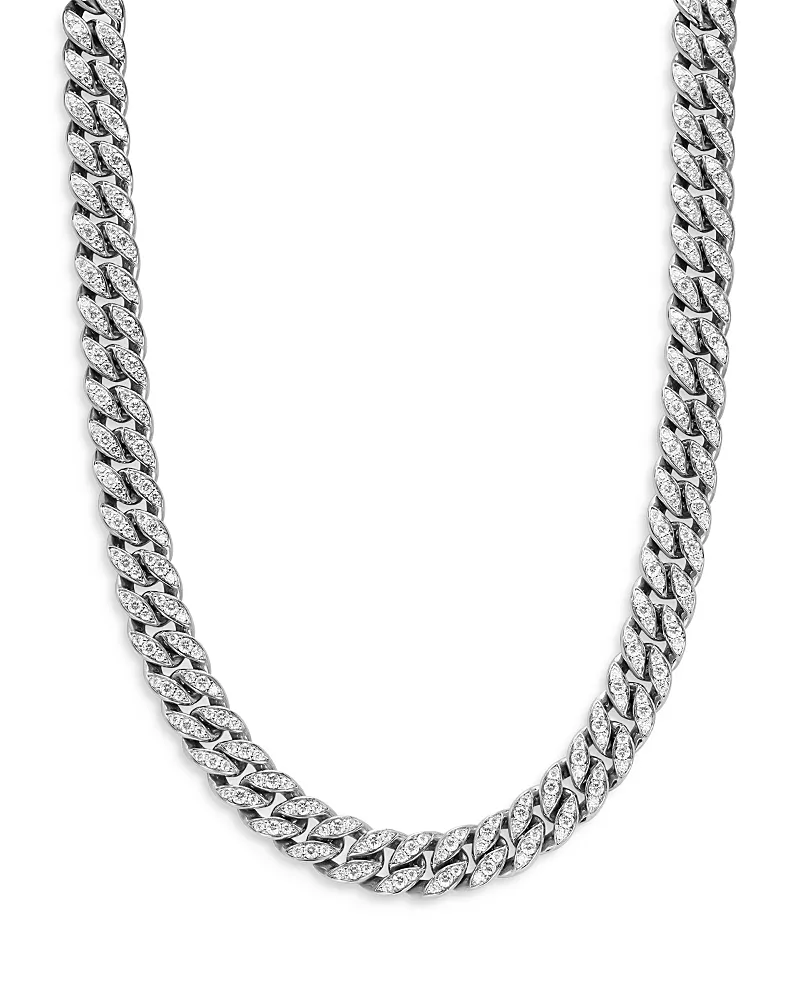 David Yurman Curb Chain Necklace in Sterling Silver with Diamonds, 11.5mm