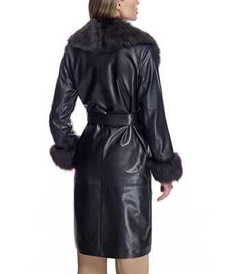  Leather Coat with Shearling Trim
