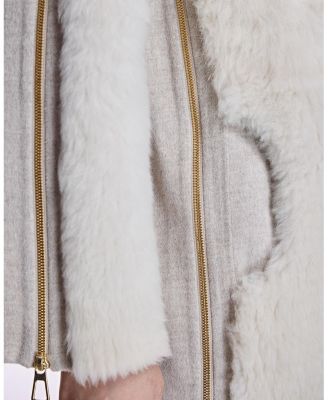 Mixed-Media Shearling Coat With Zipper Trim