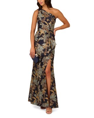 Floral Jacquard One Shoulder Mermaid Gown