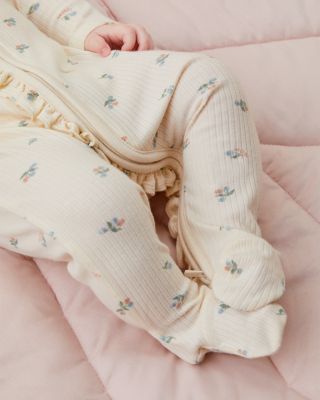 Girls' Ribbed Floral Print Two Way Zip Footie - Baby