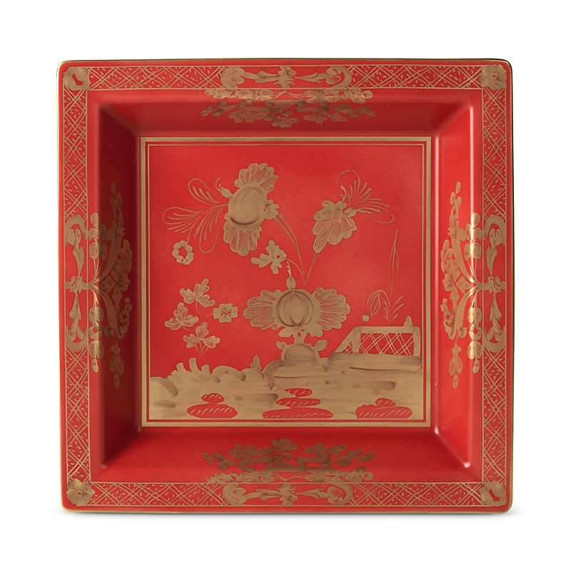 Ginori 1735 Oriente Italiano Gold Large Square Change Tray In Red
