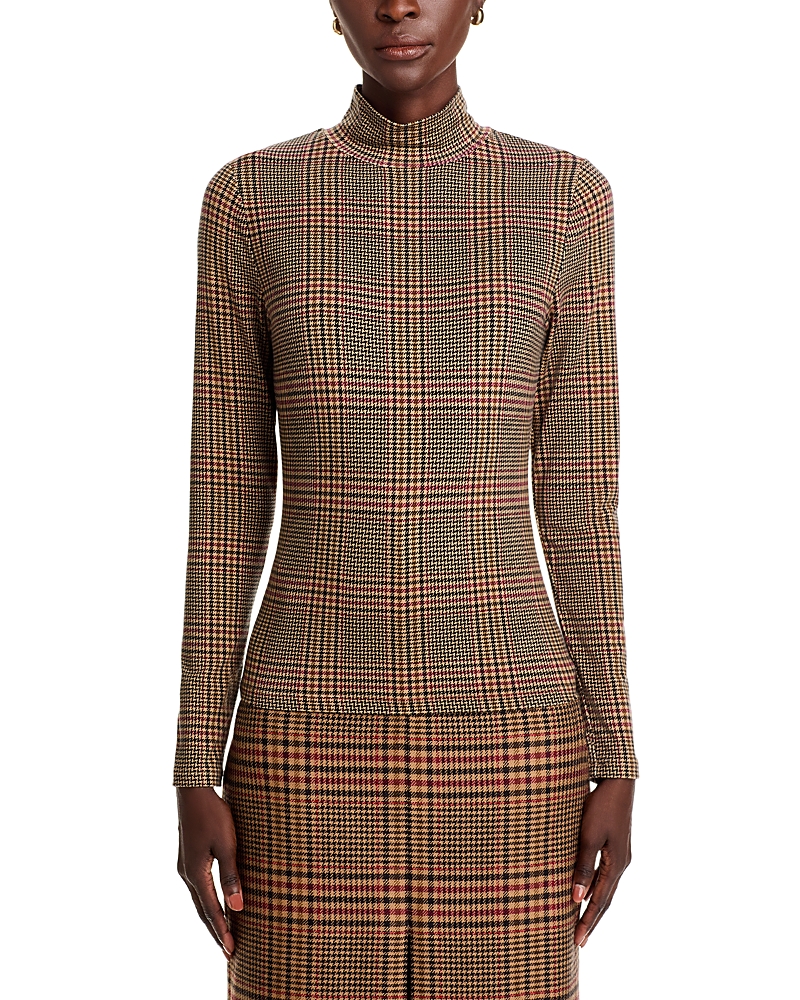 Veronica Beard Nate Check Mock Neck Top
