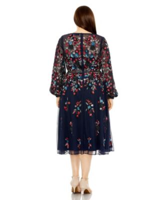  Plus Long Sleeve Beaded Cocktail Dress