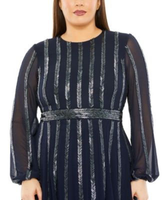 Plus Long Sheer Sleeve Sequin Dress