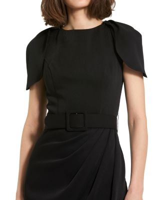Crepe High Neck Midi Tulip Dress With Belt