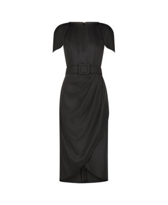 Crepe High Neck Midi Tulip Dress With Belt