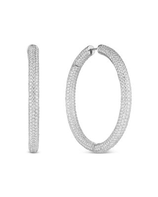 Roberto Coin - 18K White Gold Classic Diamond Pav&eacute; Inside Out Medium Hoop Earrings