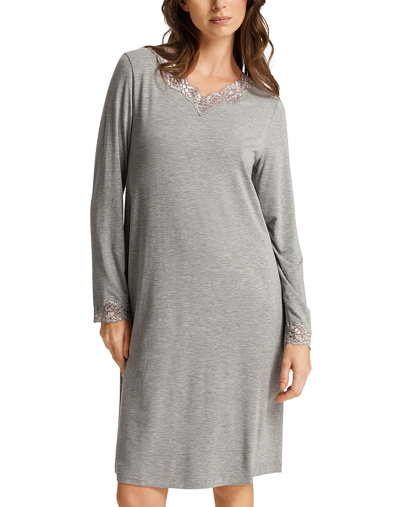 Hanro Lace-trim Nightie In Grey Melan