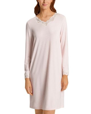 Hanro Natural Elegance Long Sleeve Lace Trim Nightgown