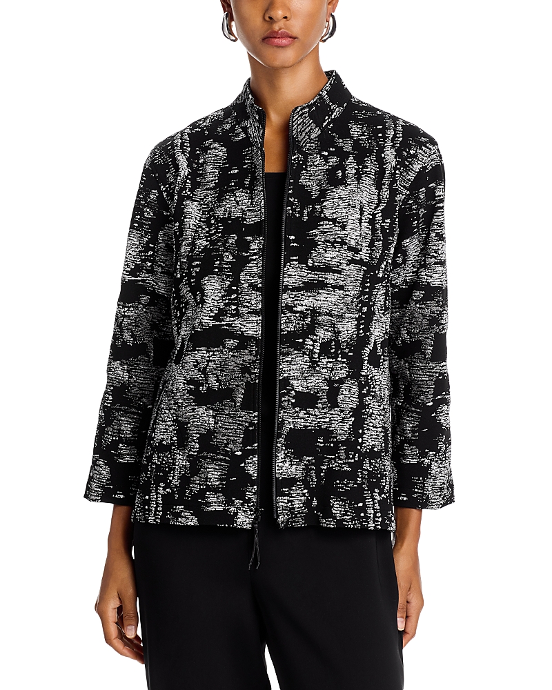 Caroline Rose Melange Knit Zip Front Jacket In Grey/white/black