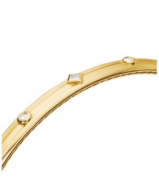 18K Yellow Gold Modern Renaissance Bangle Bracelet with Diamonds 