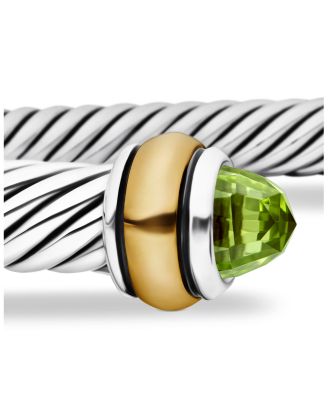 Classic Cable Bracelet in Sterling Silver with 18K Yellow Gold and Peridot, 4mm