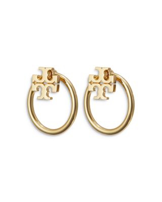 Tory Burch - Miller Logo & Circle Front To Back Earrings in 18K Gold Plated