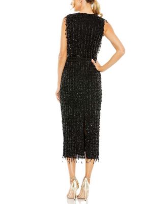 Sleeveless High Neck Beaded Mini Sheath Dress