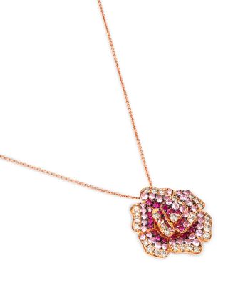 Pink Sapphire & Diamond Rose Flower Pendant Necklace in 14K Rose Gold, 20"