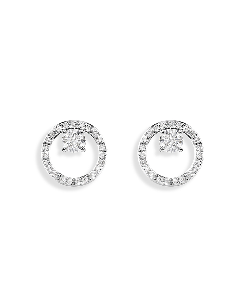 Swarovski Constella Crystal Circle Stud Earrings In Rhodium Plated In Silver