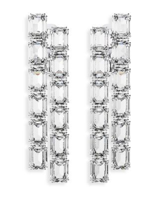 Swarovski Millenia Octagon Crystal Clip On Linear Drop Earrings in Rhodium Plated