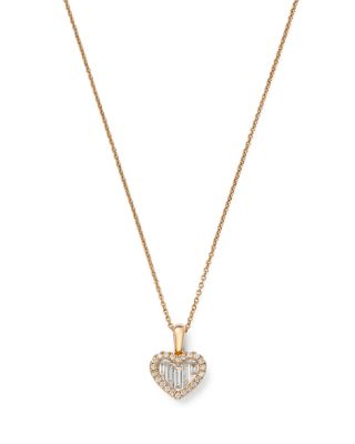 Bloomingdale's Fine Collection - iamond Baguette & Round Heart Pendant Necklace in 14K Yellow Gold, 0.33 ct. t.w.