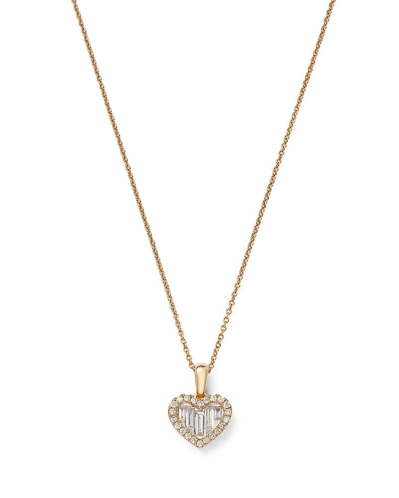 Bloomingdale's Fine Collection Diamond Baguette & Round Heart Pendant Necklace In 14k Yellow Gold, 0.33 Ct. T. W. In Gold