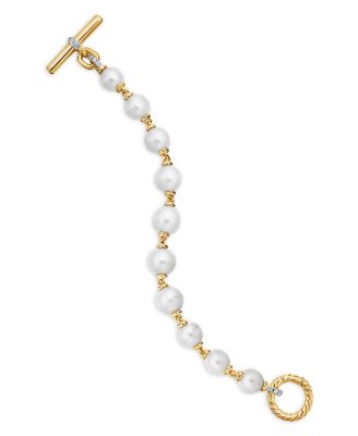 Pearl Linked Bracelet in 18K Yellow Gold with Diamonds