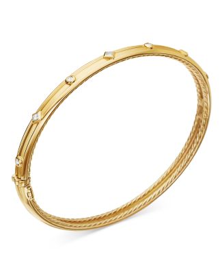 18K Yellow Gold Modern Renaissance Bangle Bracelet with Diamonds 