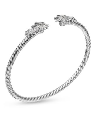 Sterling Silver Starburst Cable Bangle Bracelet with Diamonds