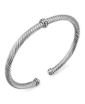 Classic Cable Station Bracelet in Sterling Silver with Diamonds, 4mm
