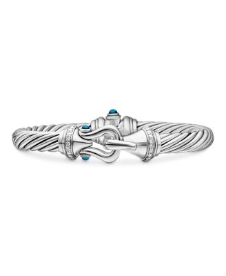 David Yurman - Buckle Classic Cable Bracelet in Sterling Silver with Hampton Blue Topaz and Diamonds, 7mm