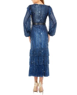 Long Sleeve Ruffle Detail Sequin Dress