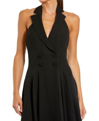 Crepe Sleeveless Blazer Halter Midi Dress