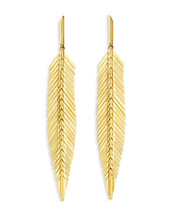 18K Yellow Gold Medium Feather Earrings
