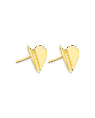 18K Yellow Gold Endless Wings of Love Medium Folded Heart Stud Earrings