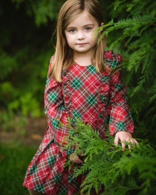 Girls' Long Sleeve Ruffle Dress in Holiday Plaid - Little Kid