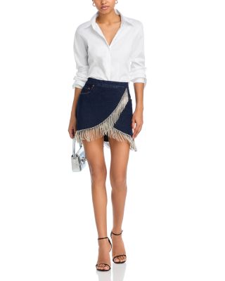 Embellished Fringe Denim Mini Skirt 