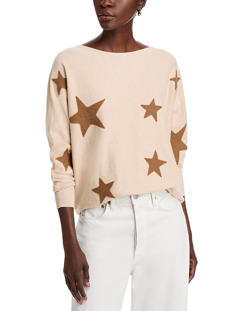 Shop Sioni Textured Star Sweater In Heather Sand