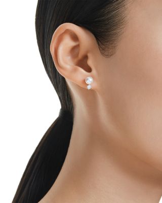 Matrix Crystal & Imitation Pearl Stud Earrings in Rhodium Plated